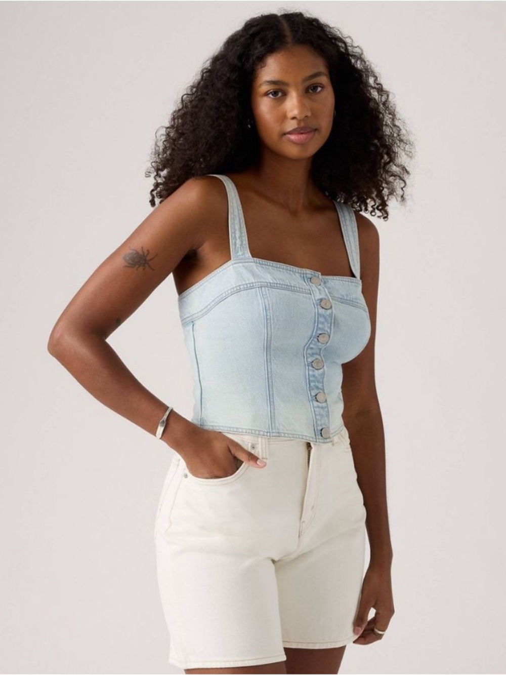 Levi's Light Blue Denim Button-Front Corset Tank - Picture 2 of 6